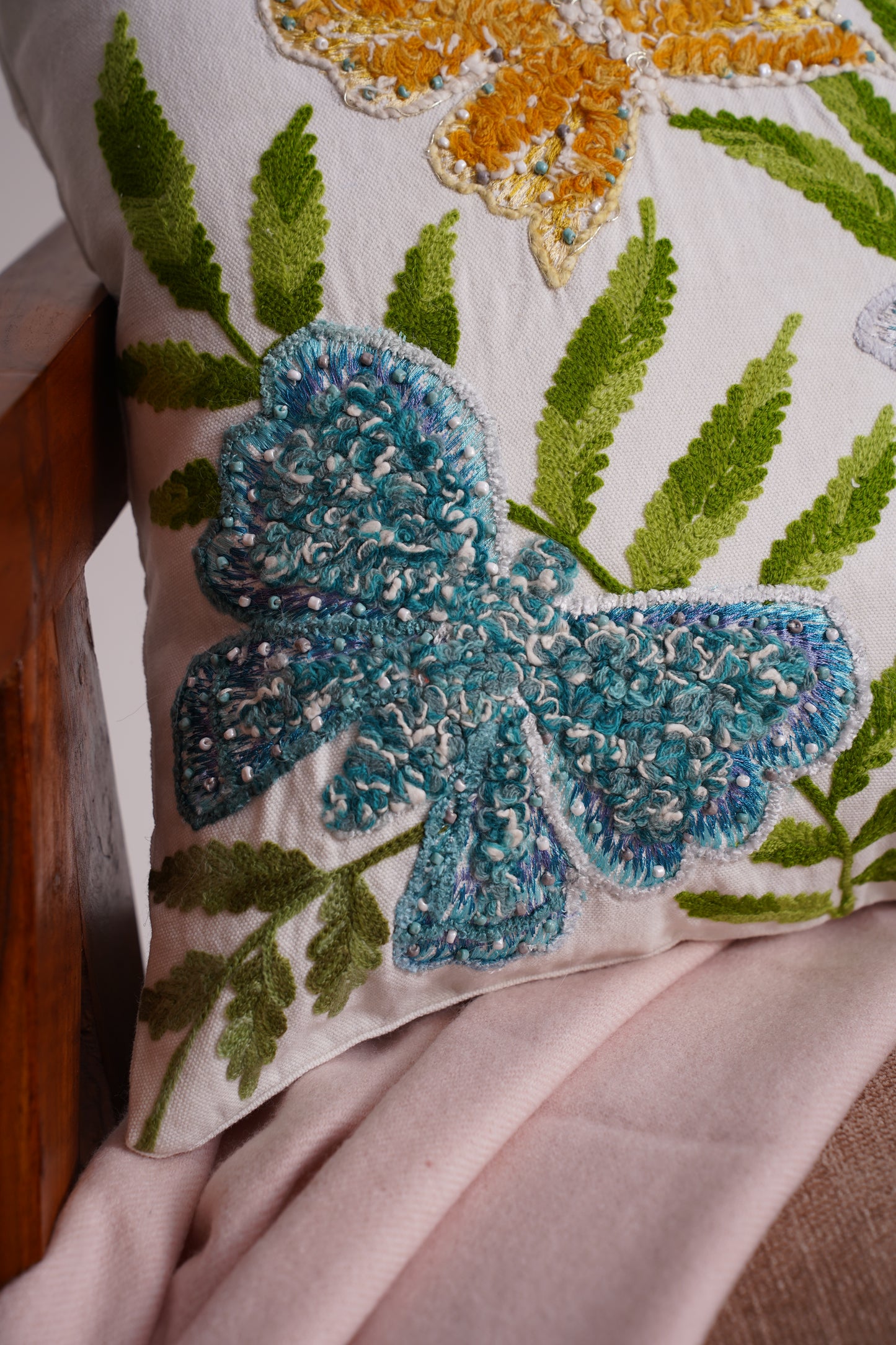 EdenWing Butterfly Embroidered Cotton Cushion Cover