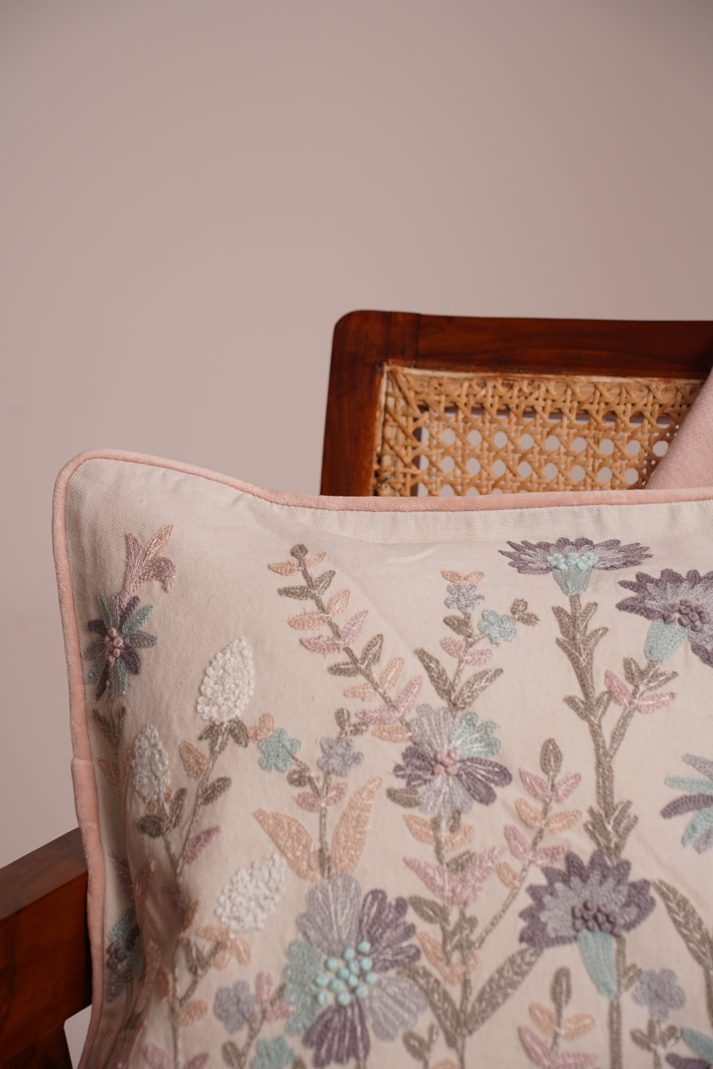 BloomVista Hand-Embroidered Cotton Cushion Cover
