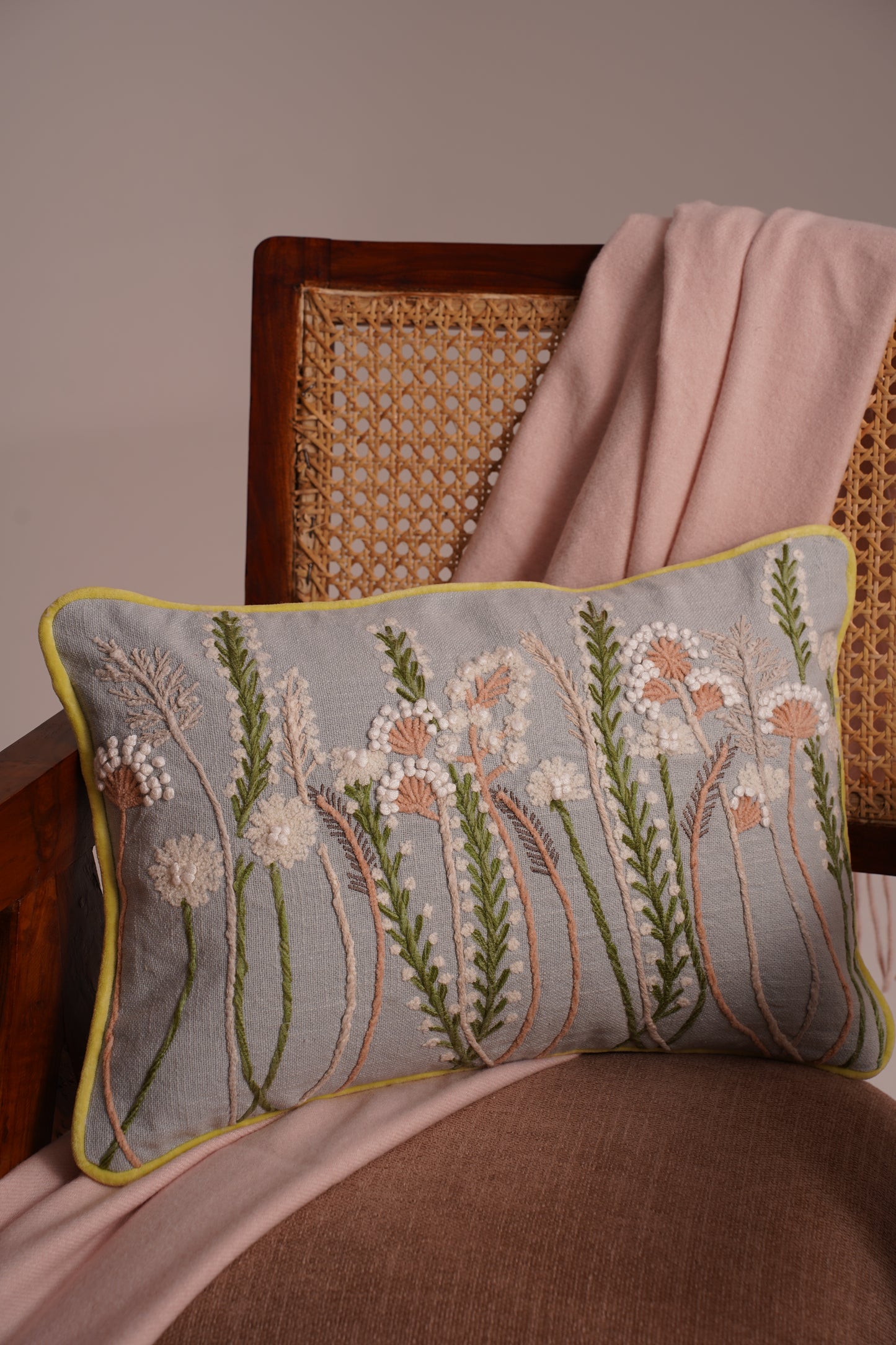 FloraLoom Embroidered Cotton Cushion Cover
