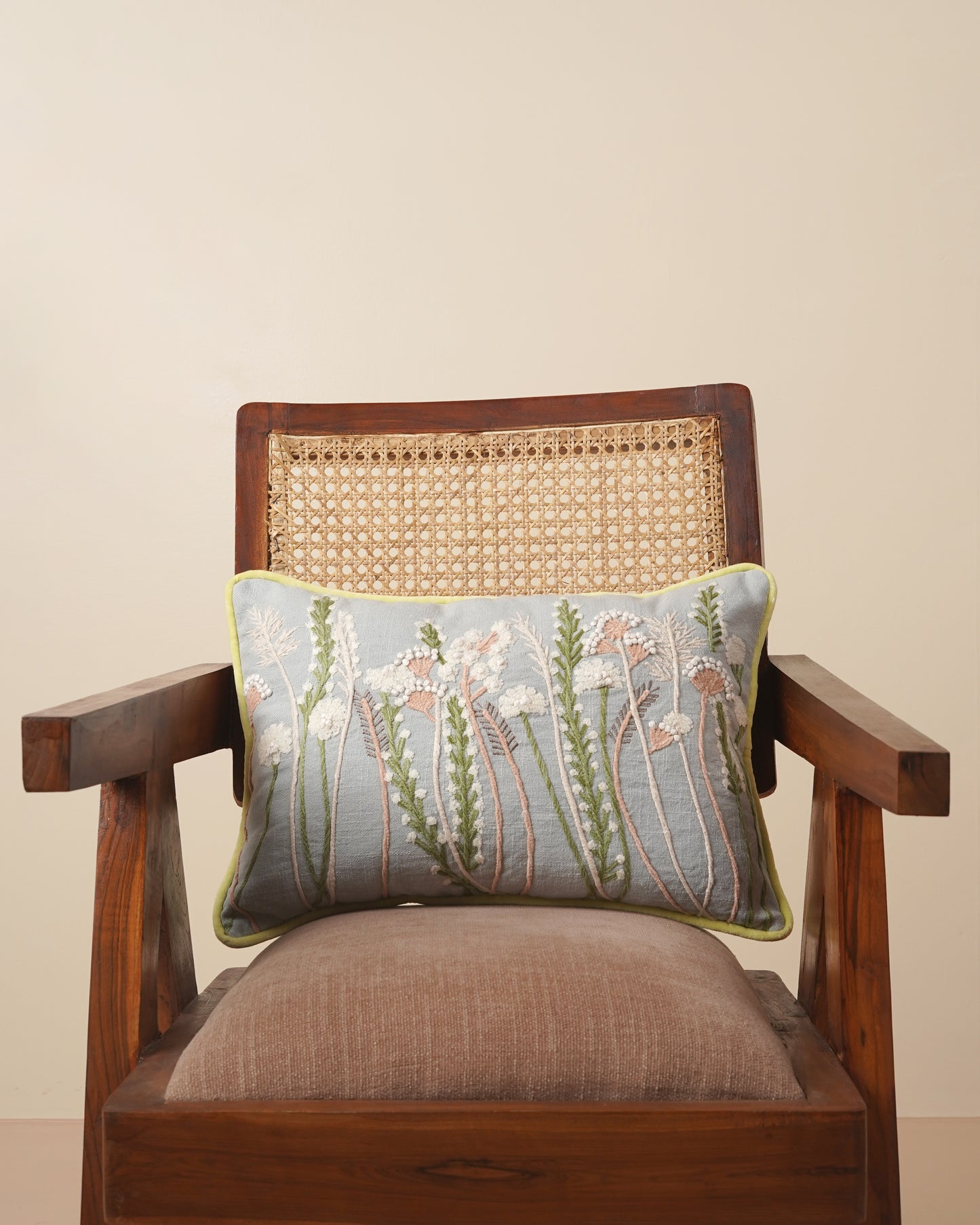 FloraLoom Embroidered Cotton Cushion Cover