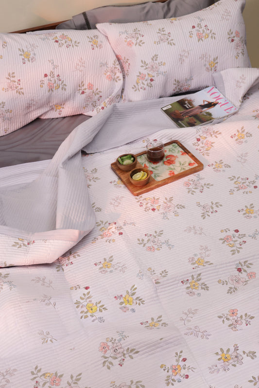 Grey Bloom Reversible Bedcover