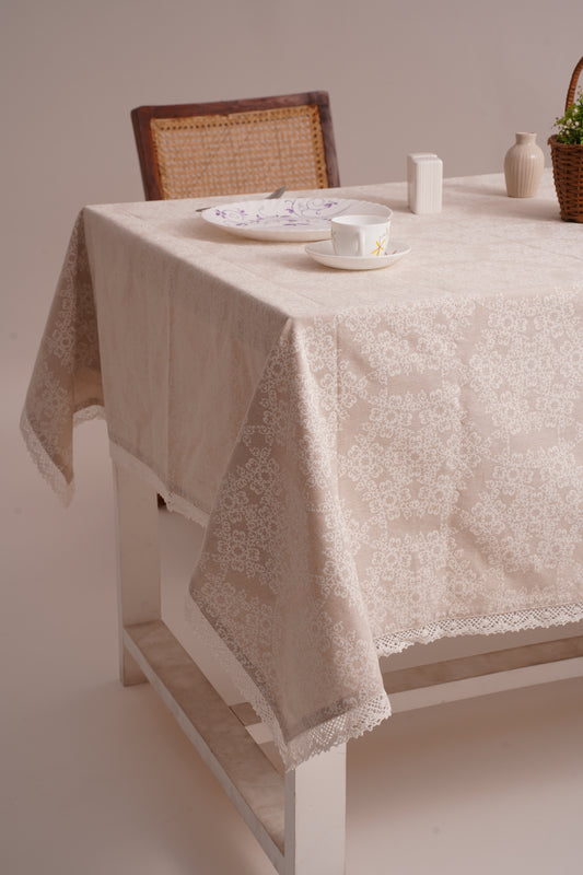 Lace Beige Cotton-Linen Table Cover