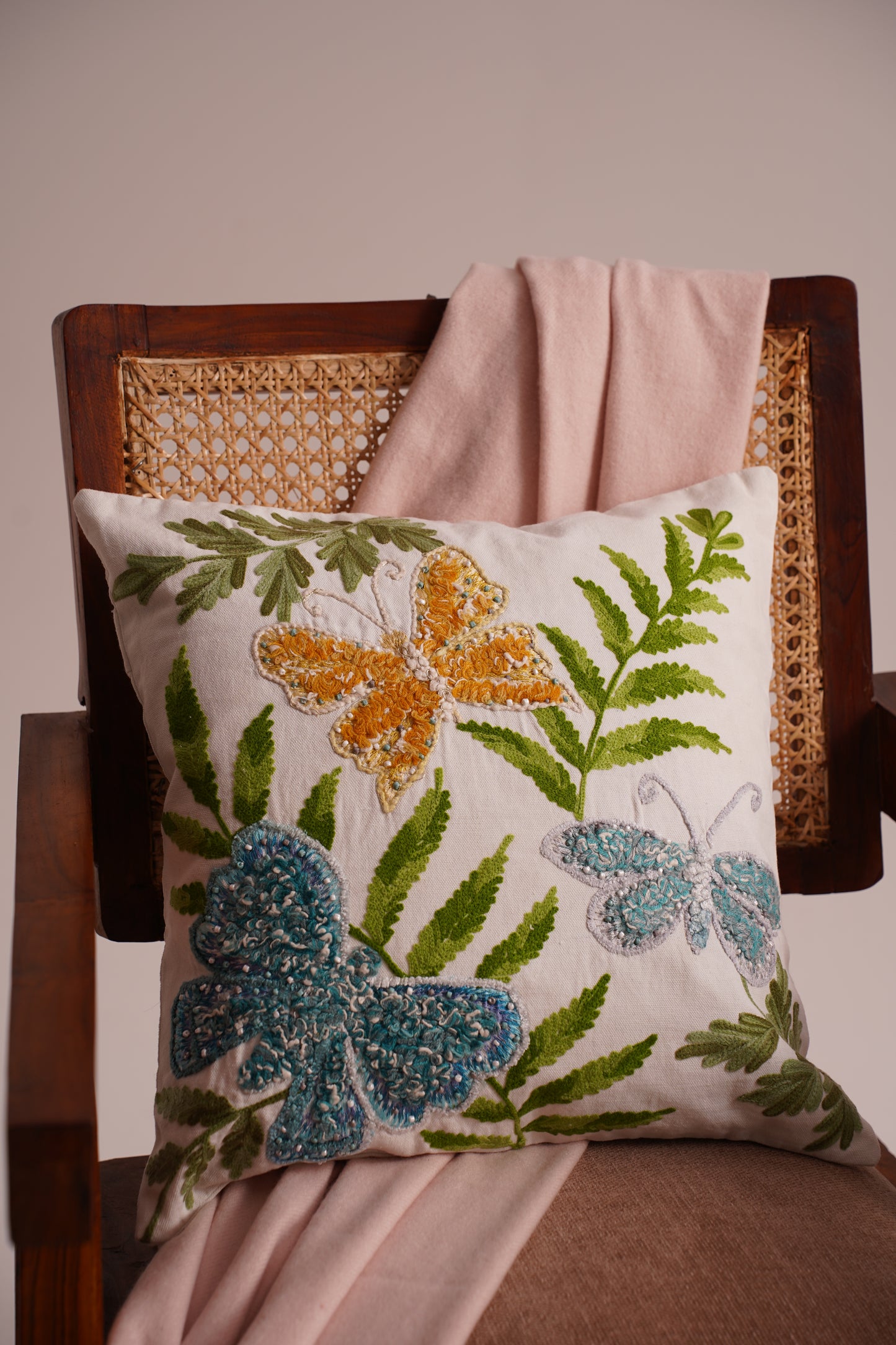EdenWing Butterfly Embroidered Cotton Cushion Cover