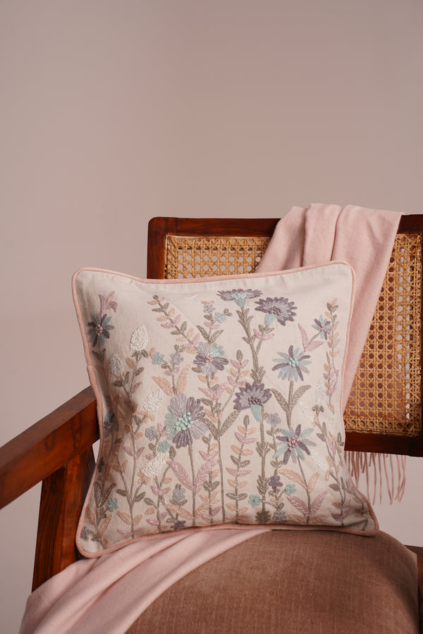 BloomVista Hand-Embroidered Cotton Cushion Cover