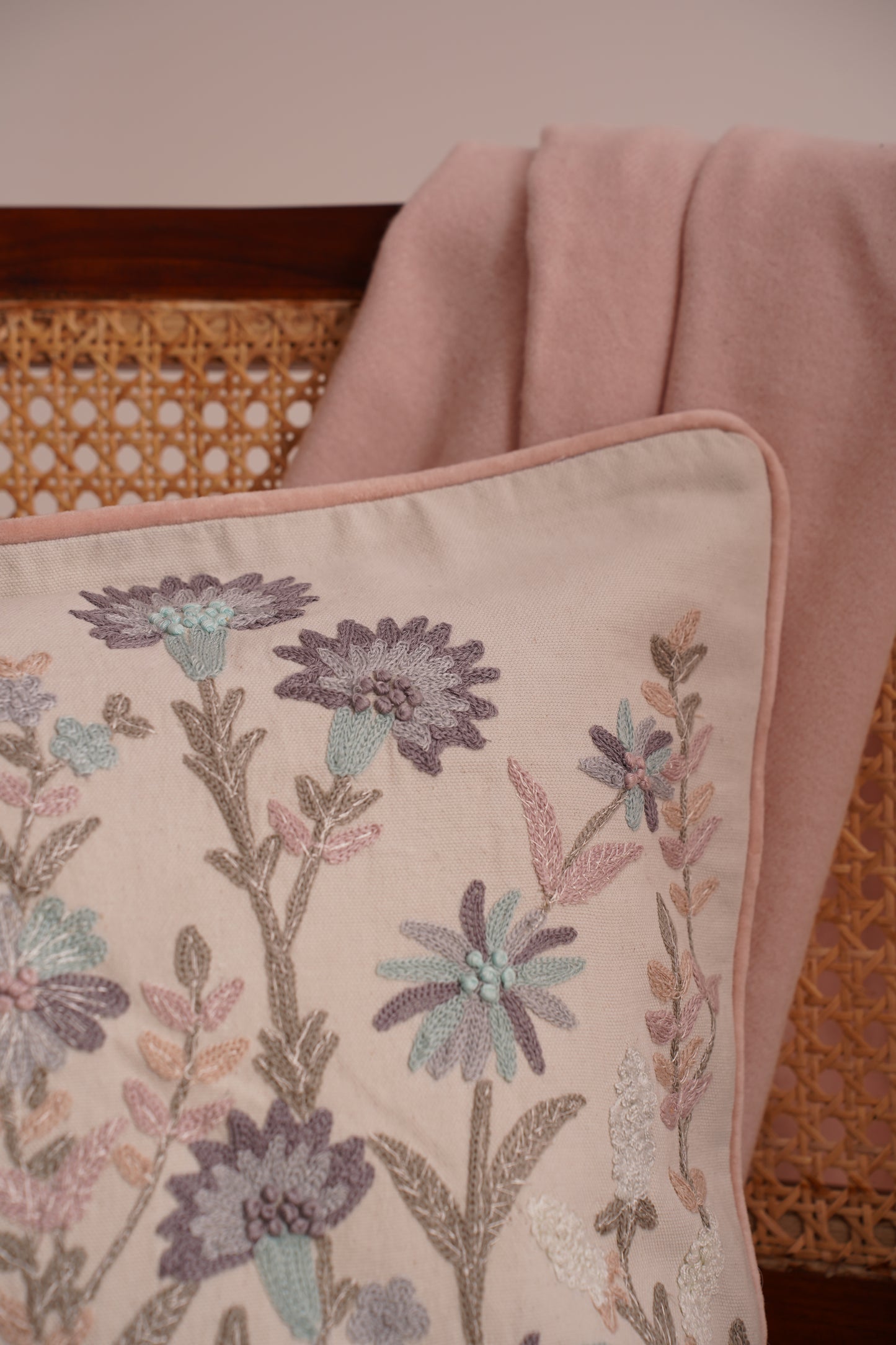 BloomVista Hand-Embroidered Cotton Cushion Cover