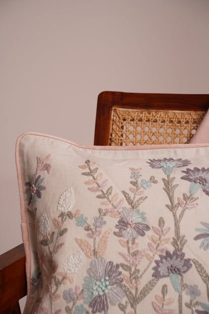 BloomVista Hand-Embroidered Cotton Cushion Cover