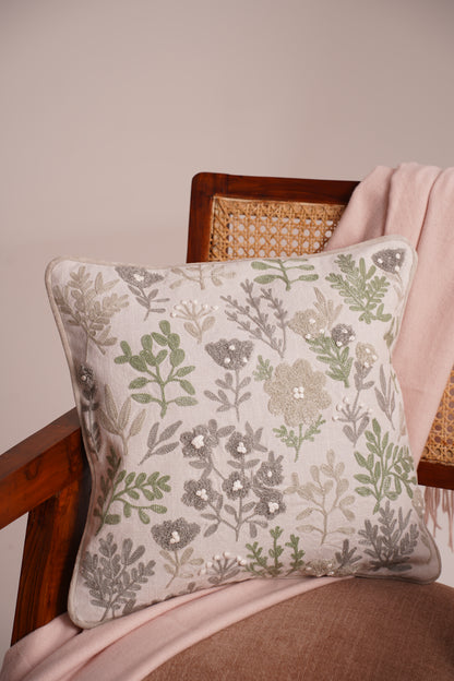 EcoLoom Leaf-Embroidered Cotton Cushion Cover