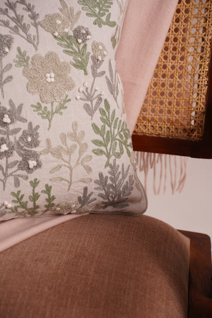 EcoLoom Leaf-Embroidered Cotton Cushion Cover