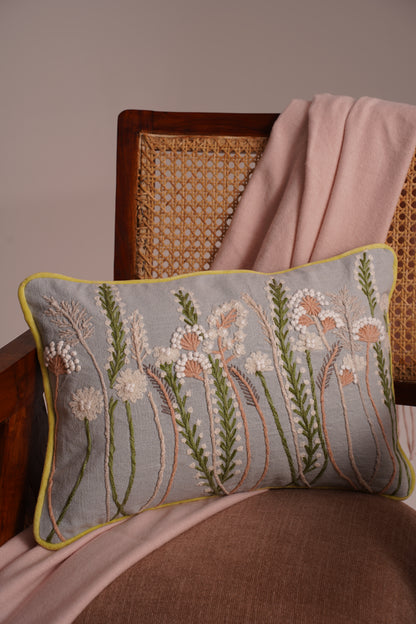 FloraLoom Embroidered Cotton Cushion Cover