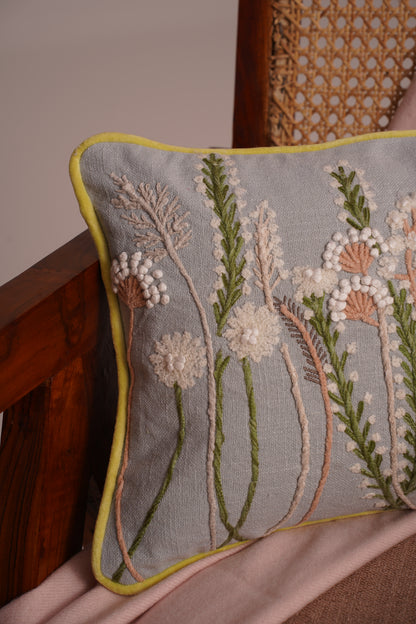 FloraLoom Embroidered Cotton Cushion Cover