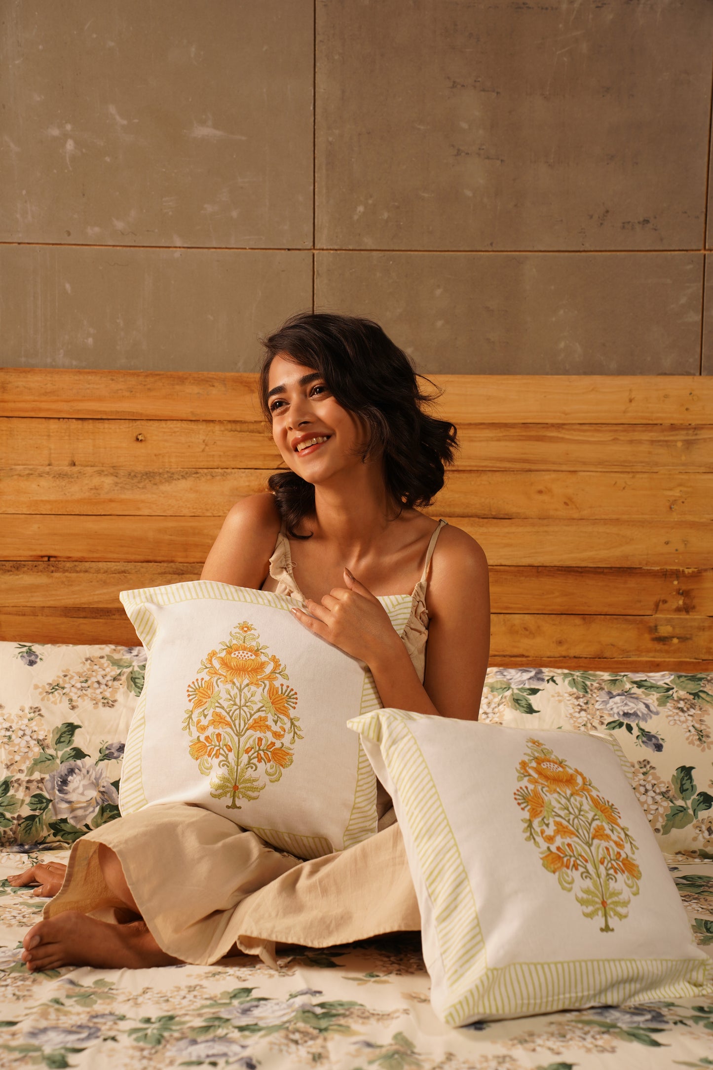 Golden Leaf Hand-Printed Cushion Covers