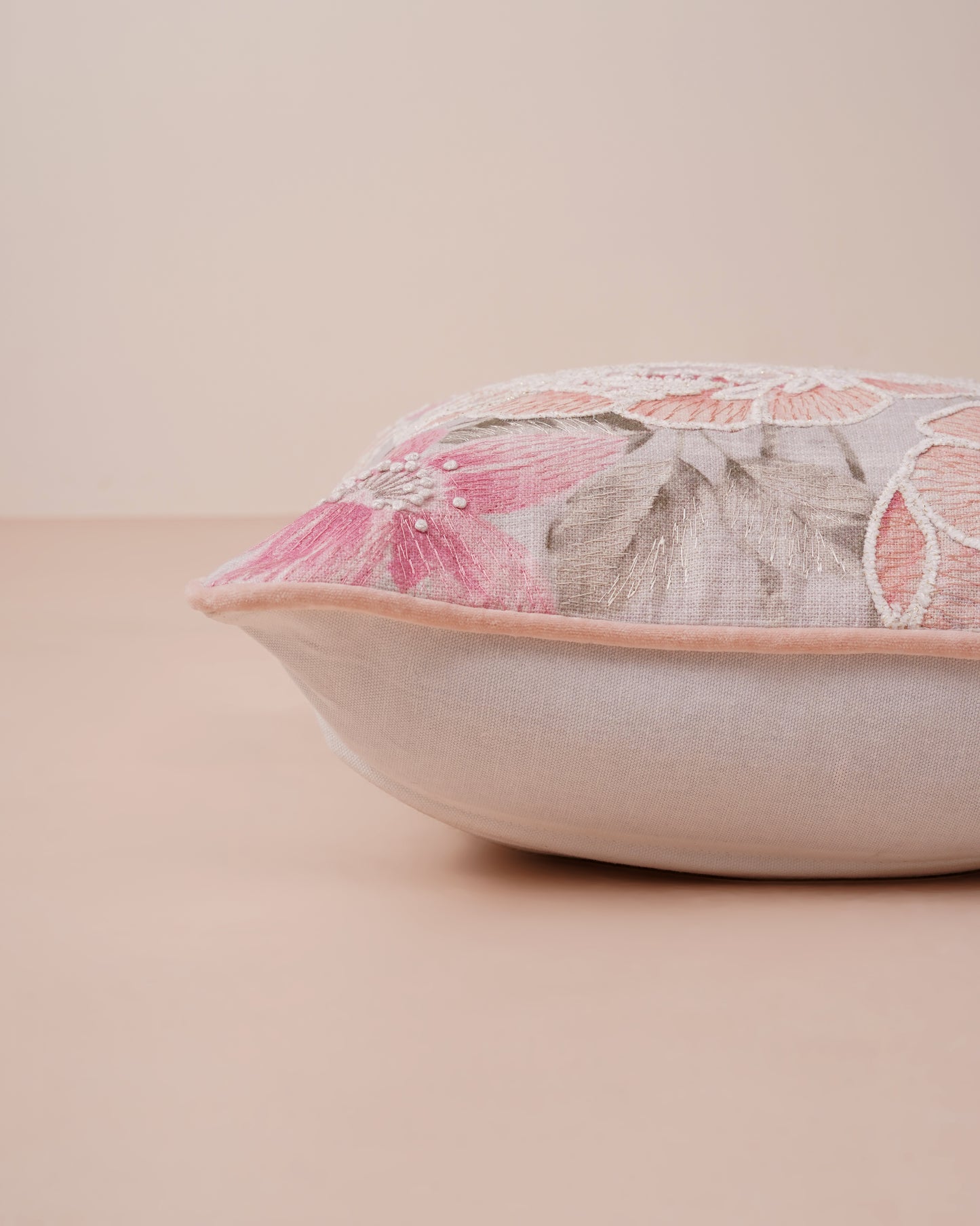 Peach rose Embroidered Cushion Cover