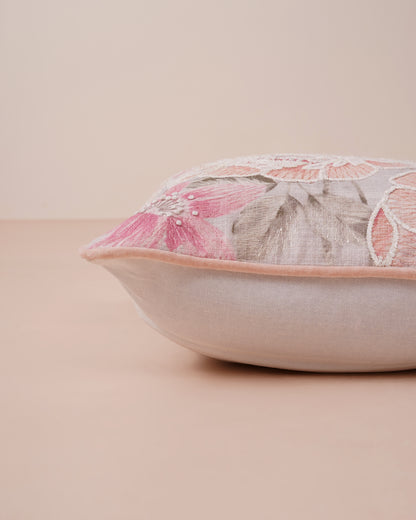 Peach rose Embroidered Cushion Cover