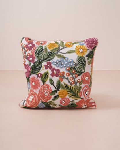 BlossomWeave Embroidered Cotton Cushion Cover