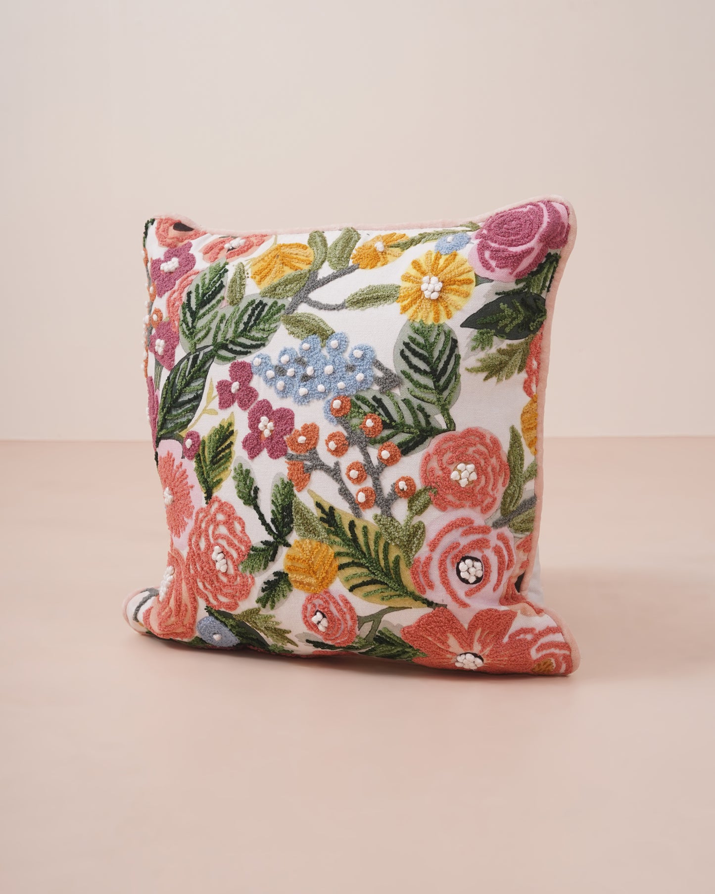 BlossomWeave Embroidered Cotton Cushion Cover