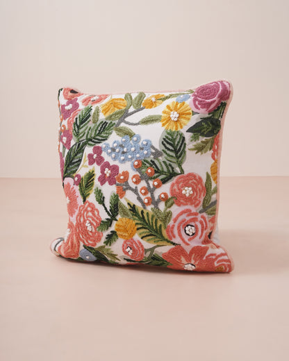 BlossomWeave Embroidered Cotton Cushion Cover