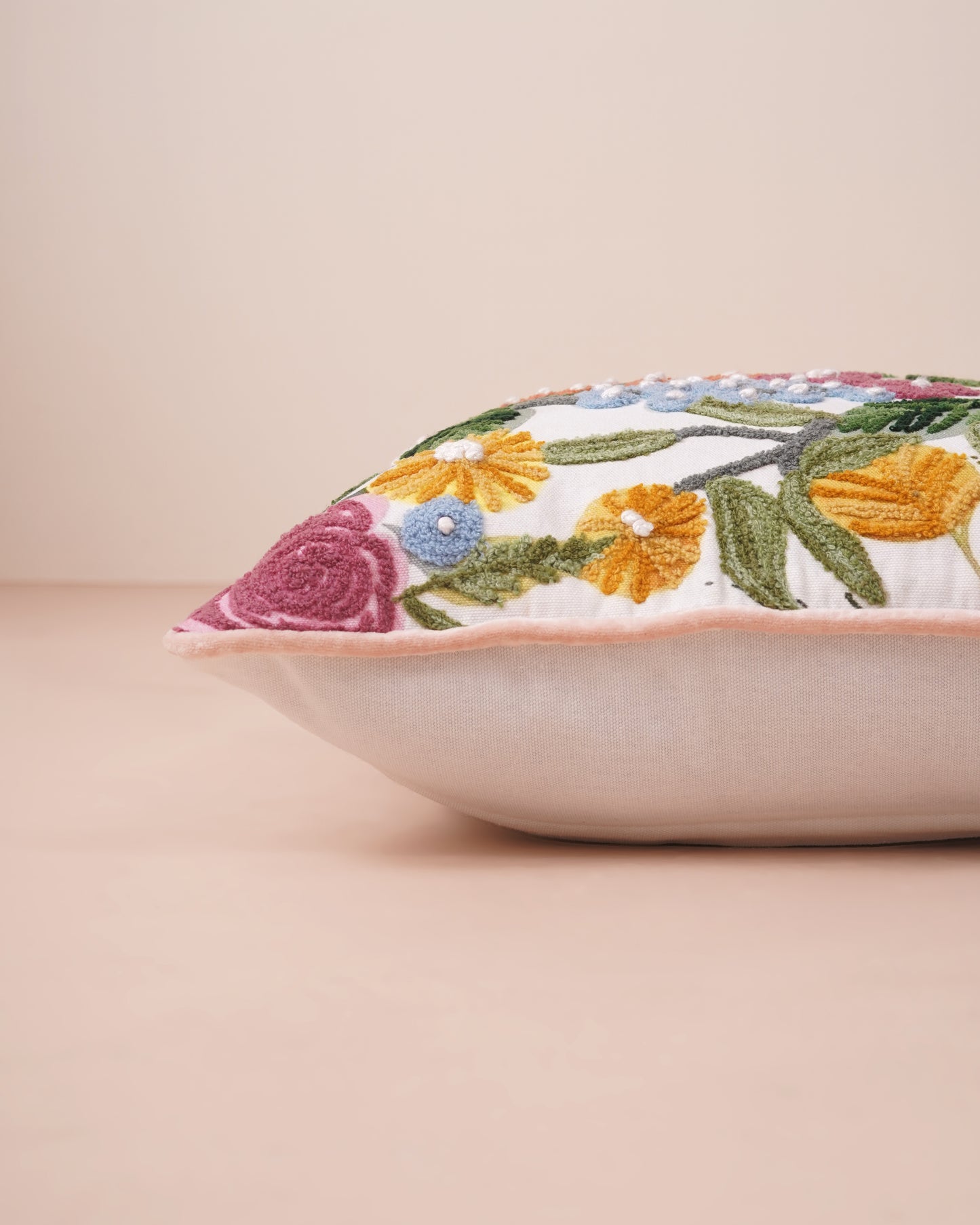 BlossomWeave Embroidered Cotton Cushion Cover