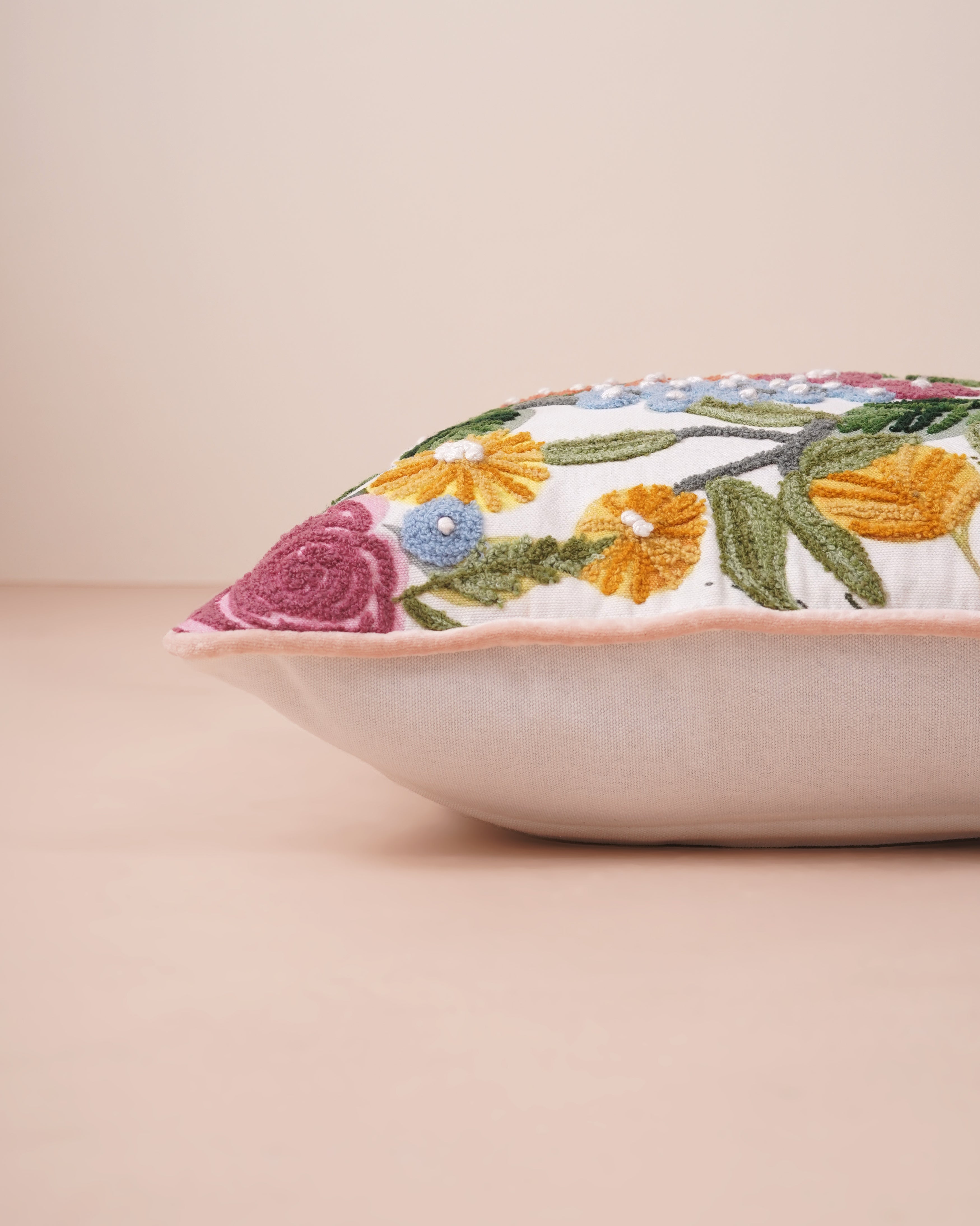 BlossomWeave Embroidered Cotton Cushion Cover