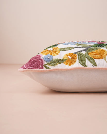 BlossomWeave Embroidered Cotton Cushion Cover