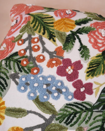BlossomWeave Embroidered Cotton Cushion Cover