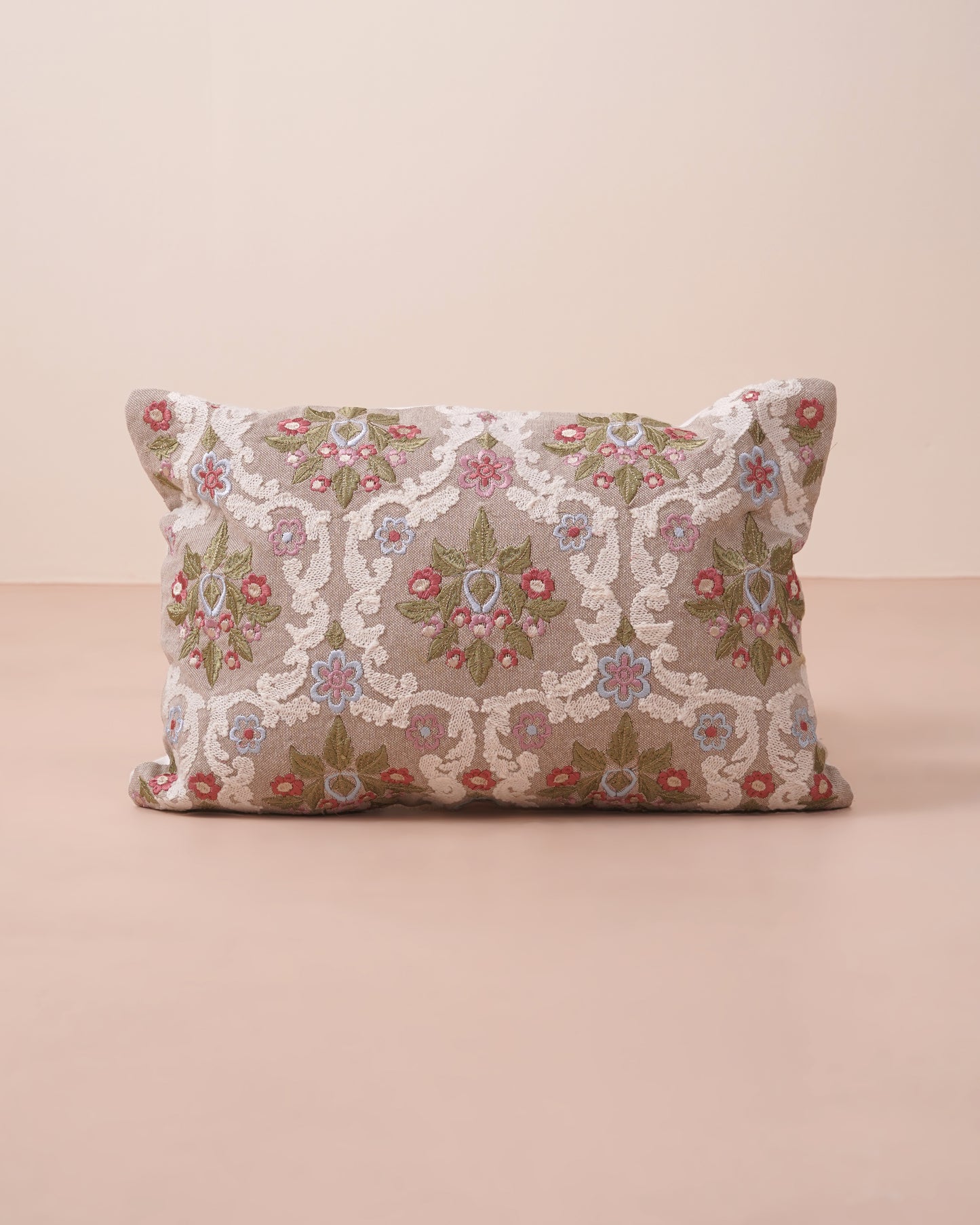 Beige Embroidered Cushion Cover