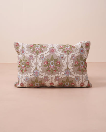 Beige Embroidered Cushion Cover
