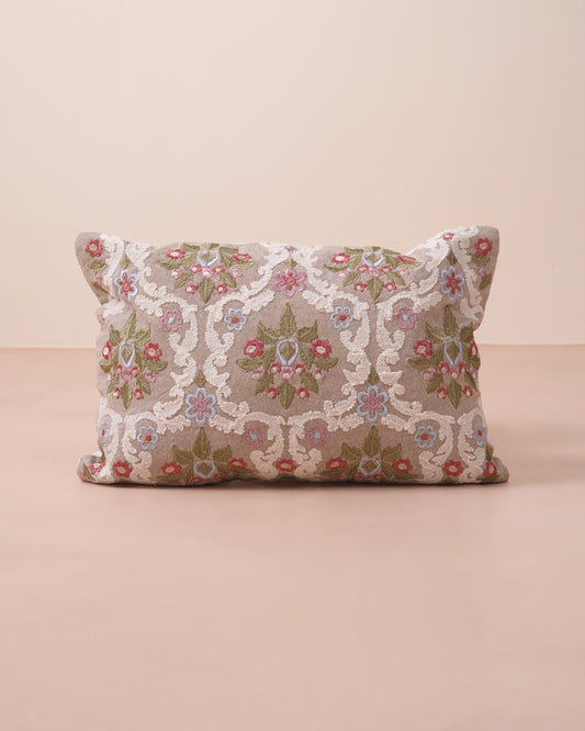 Beige Embroidered Cushion Cover