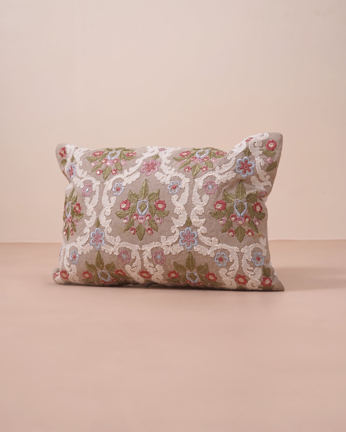 Beige Embroidered Cushion Cover
