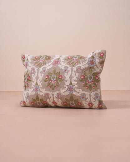 Beige Embroidered Cushion Cover