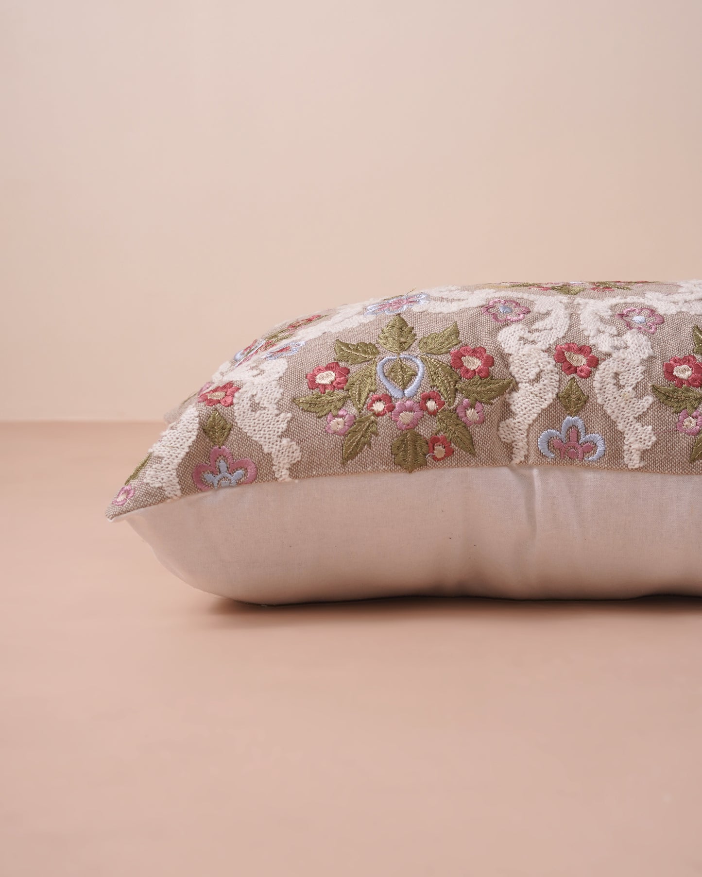 Beige Embroidered Cushion Cover