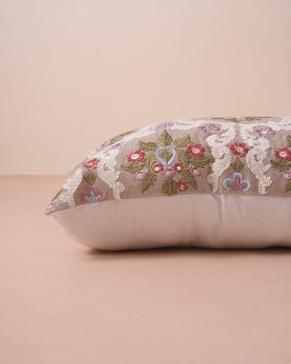 Beige Embroidered Cushion Cover