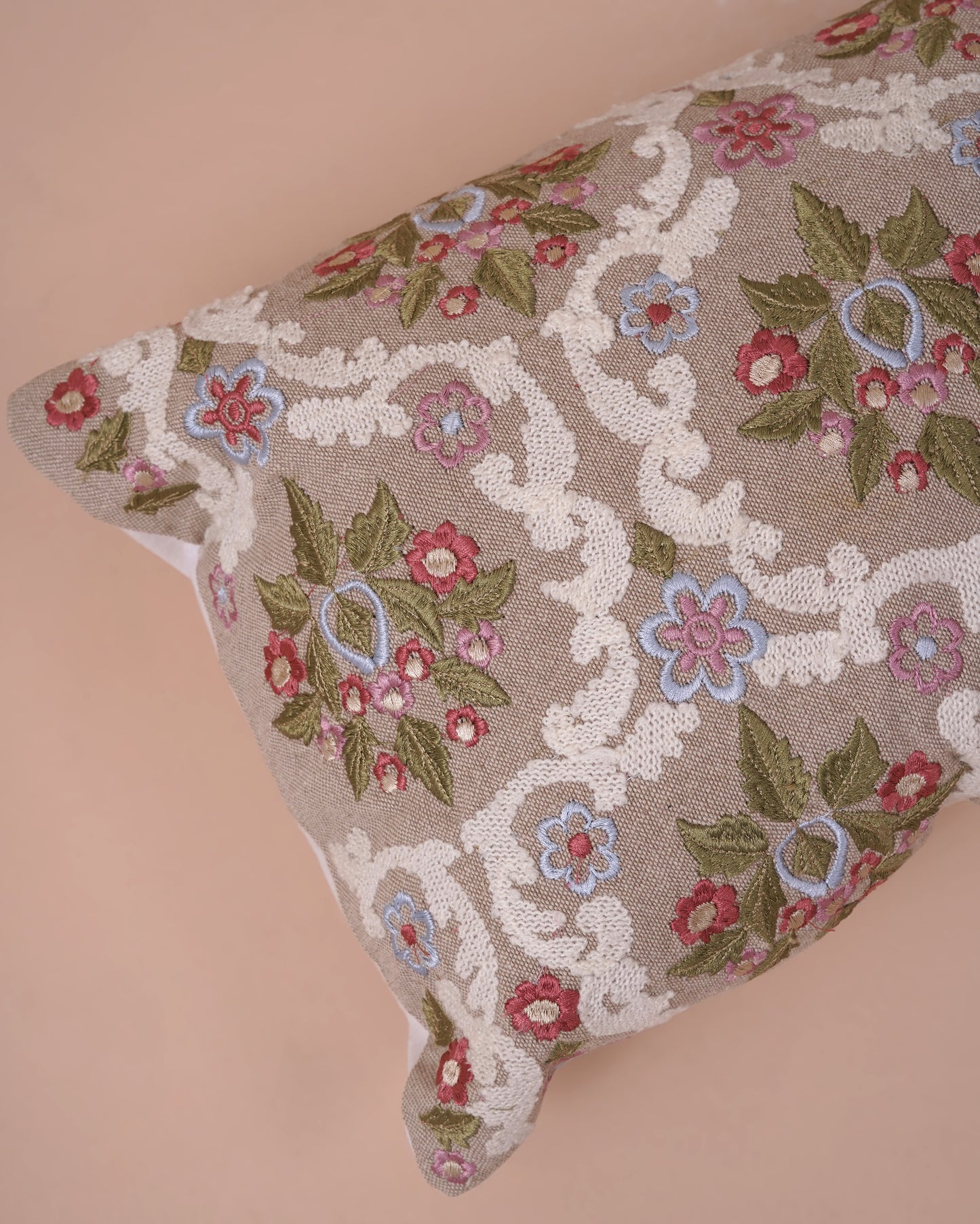 Beige Embroidered Cushion Cover