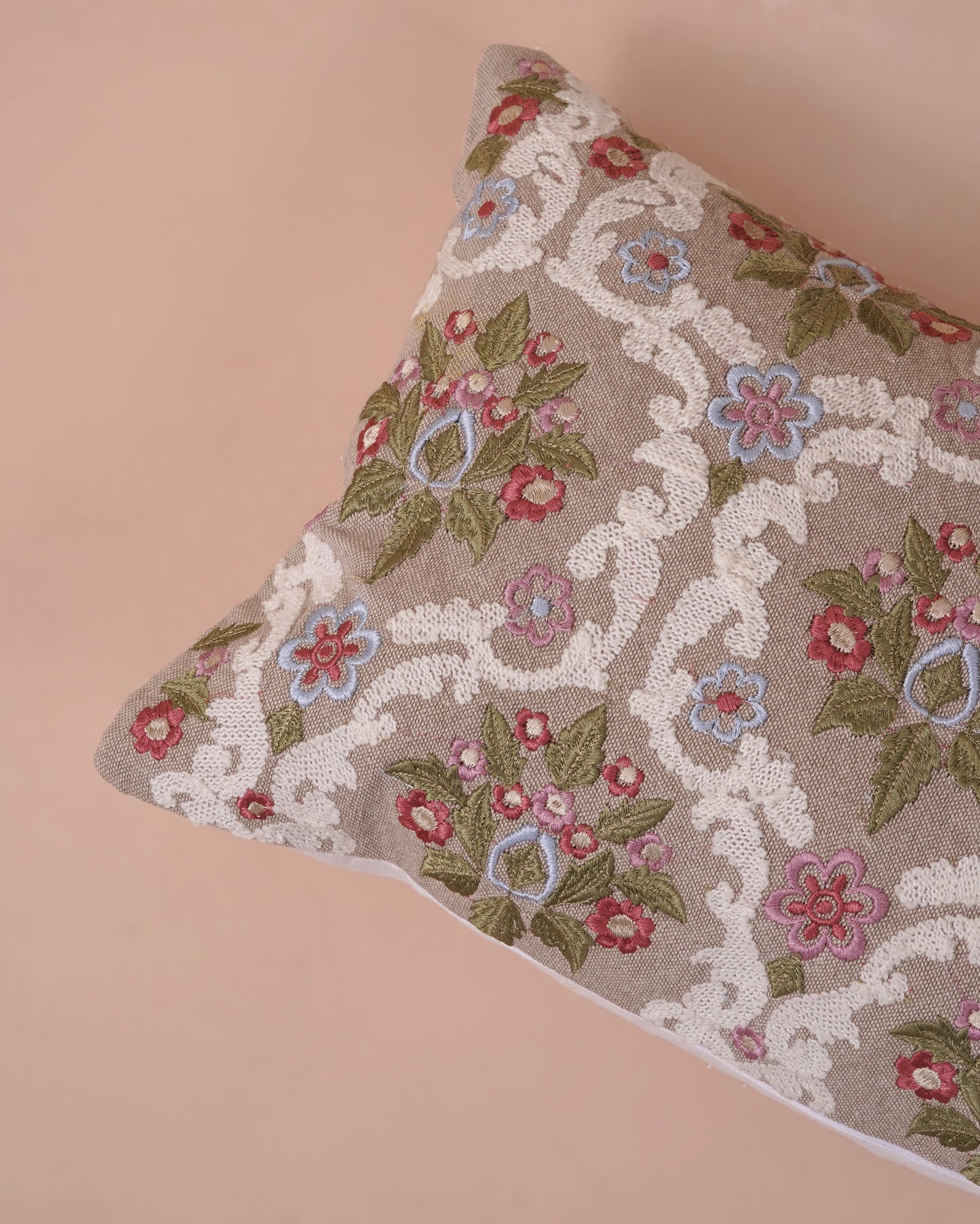 Beige Embroidered Cushion Cover