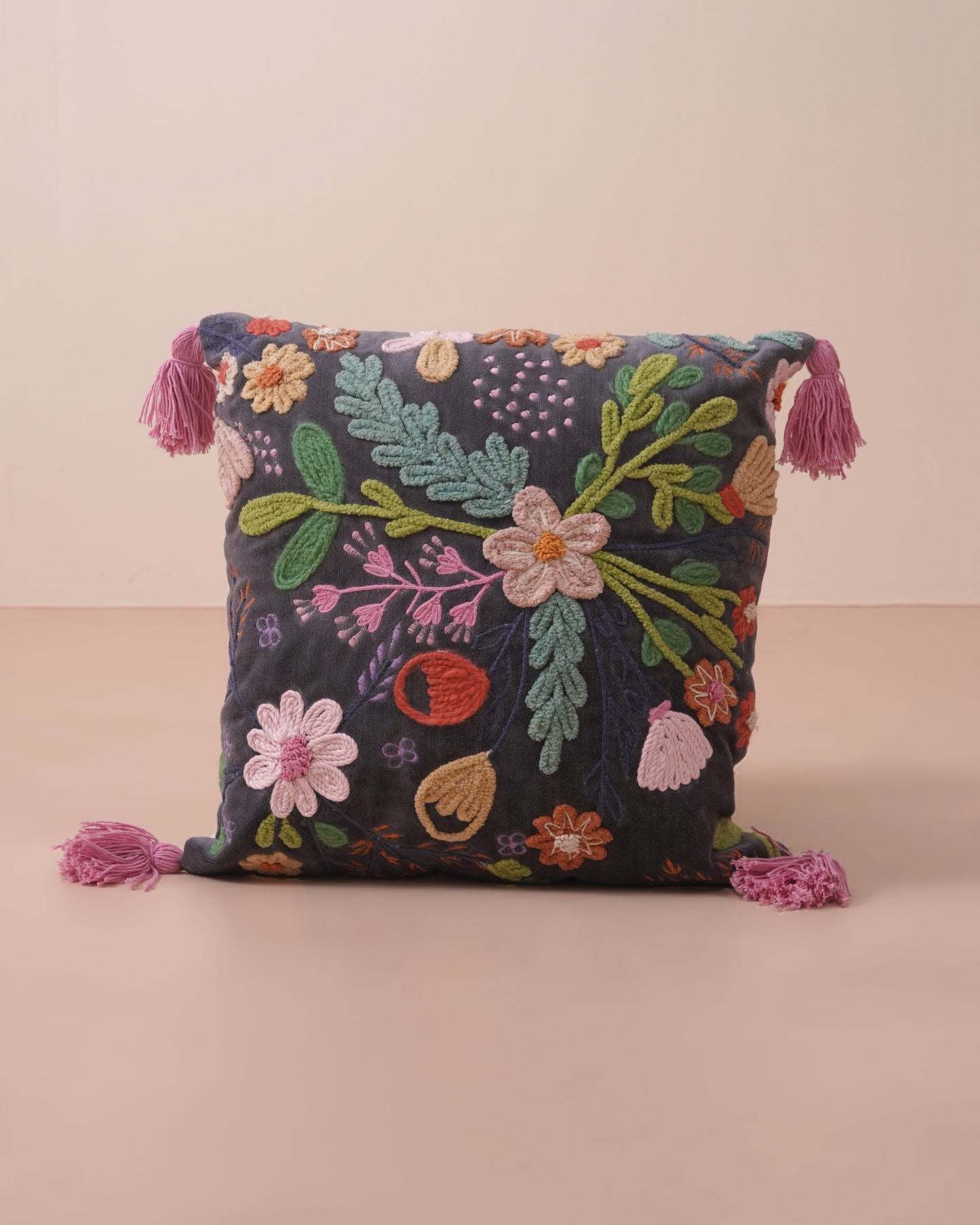 Spring Fest Embroidred Cushion Cover with tassels