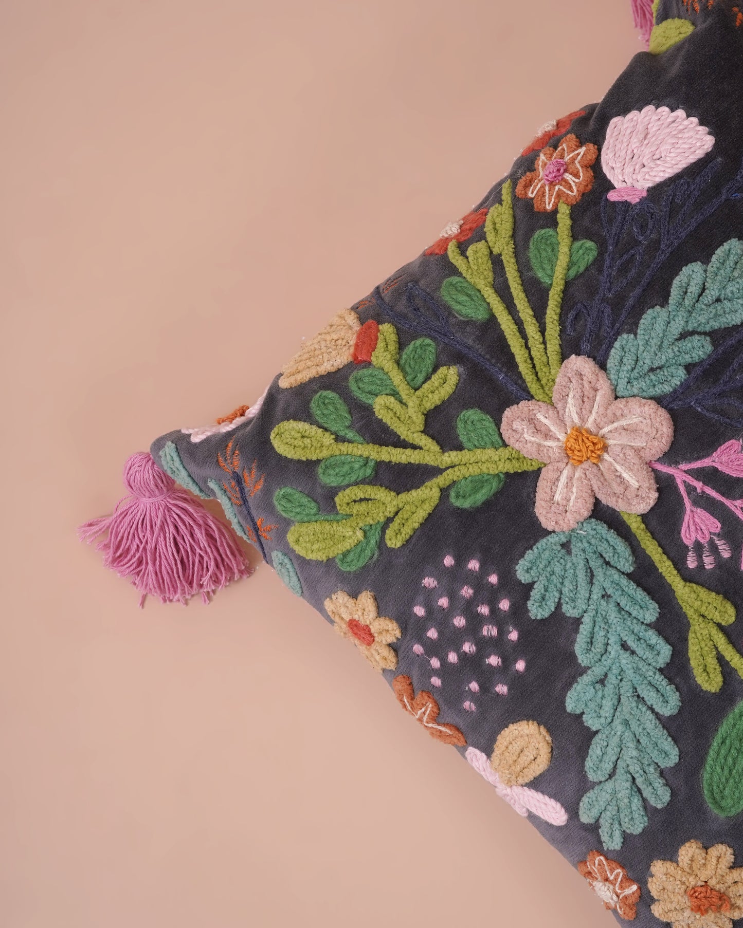 Spring Fest Embroidred Cushion Cover with tassels