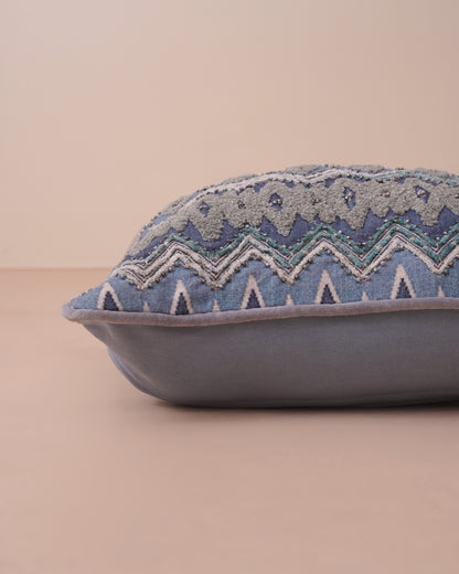 Blue Ikkat Embroidered Cushion Cover