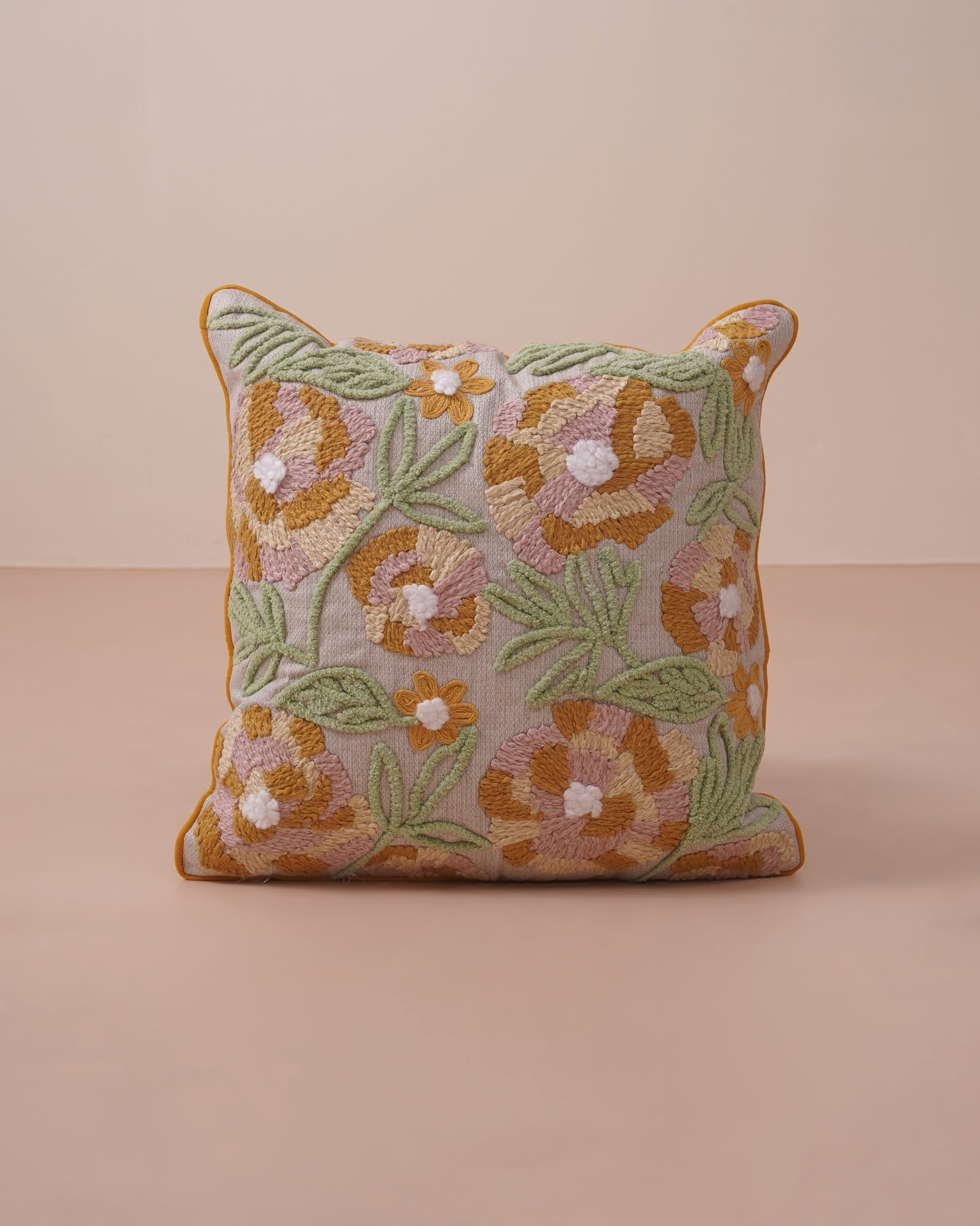Mustard Bloom Embroidered Cushion Cover
