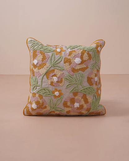 Mustard Bloom Embroidered Cushion Cover