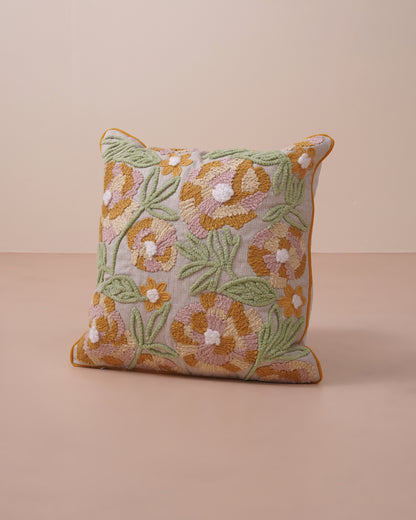 Mustard Bloom Embroidered Cushion Cover