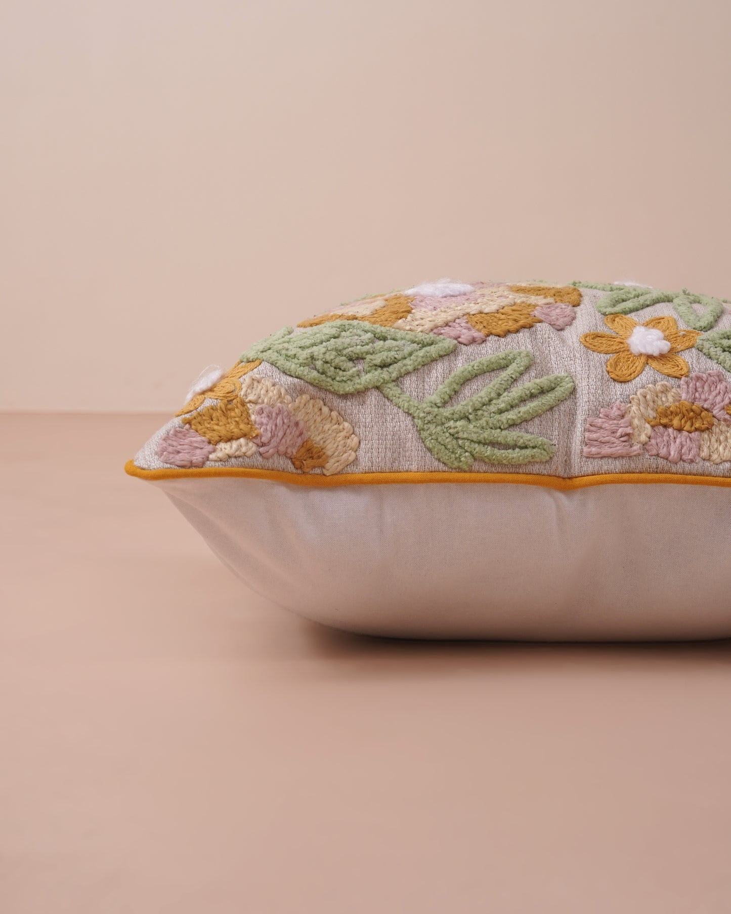 Mustard Bloom Embroidered Cushion Cover