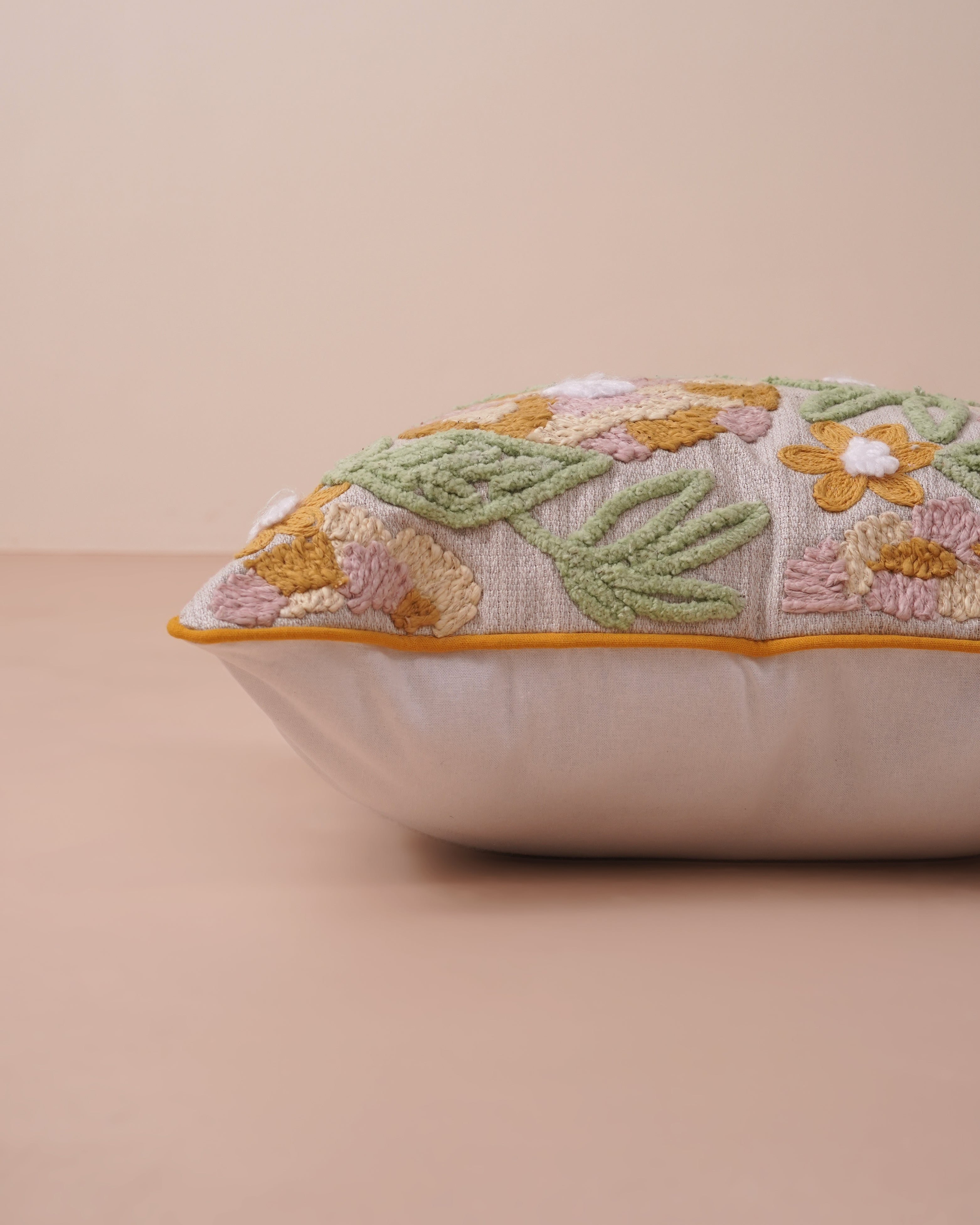 Mustard Bloom Embroidered Cushion Cover