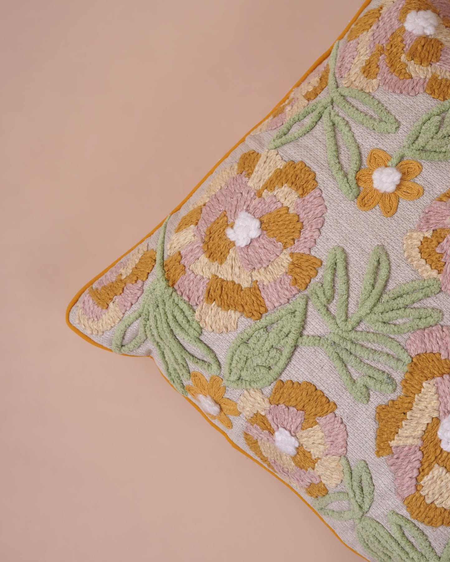 Mustard Bloom Embroidered Cushion Cover