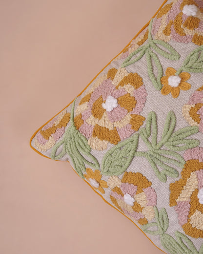 Mustard Bloom Embroidered Cushion Cover