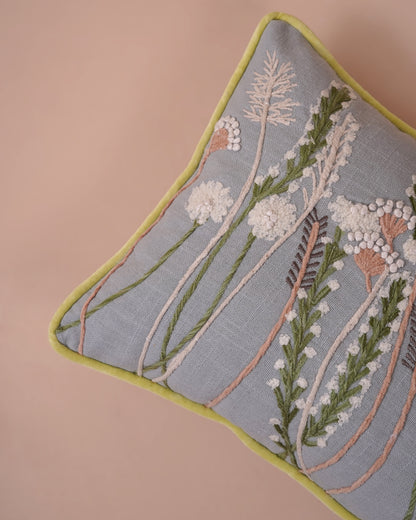 FloraLoom Embroidered Cotton Cushion Cover