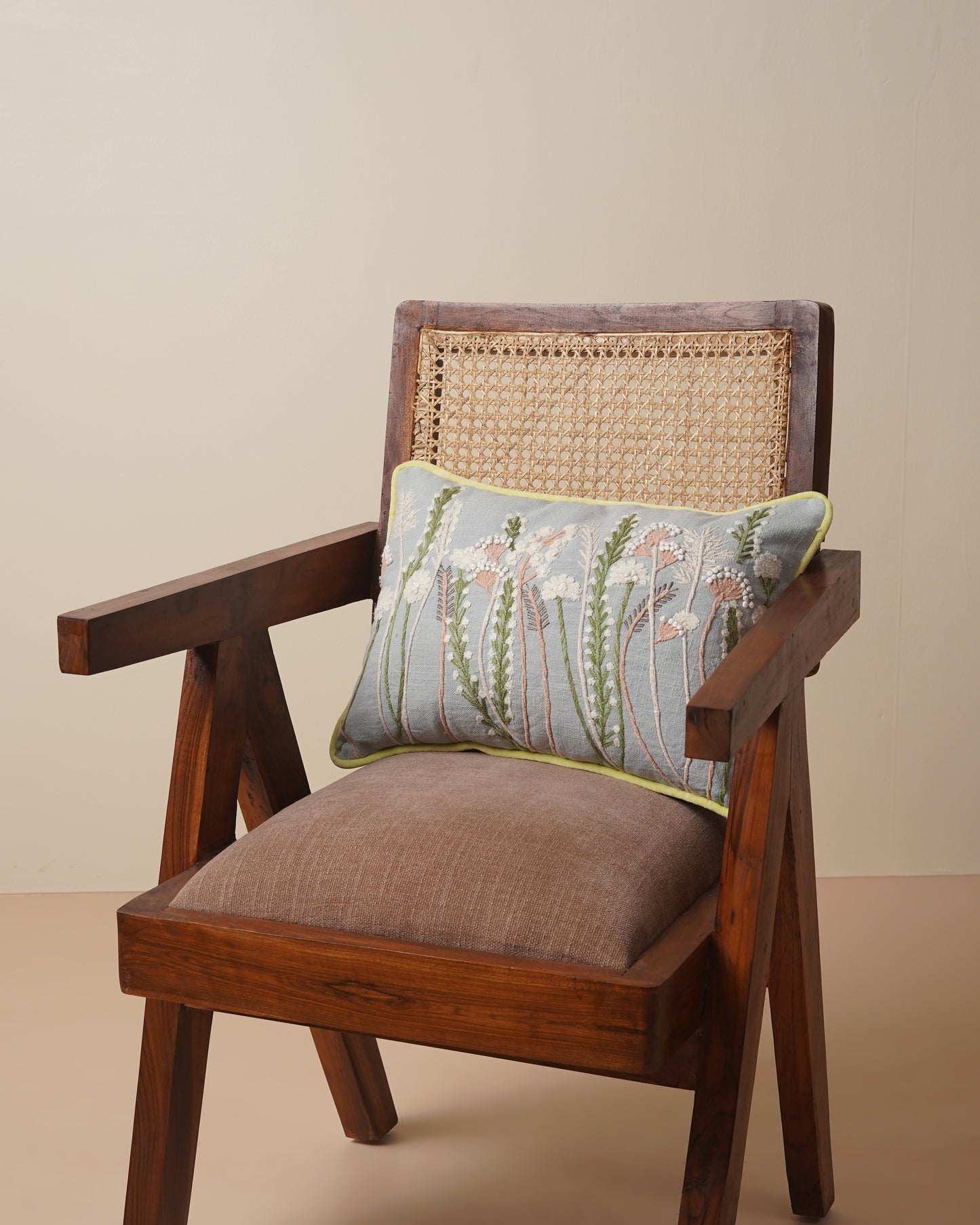 FloraLoom Embroidered Cotton Cushion Cover