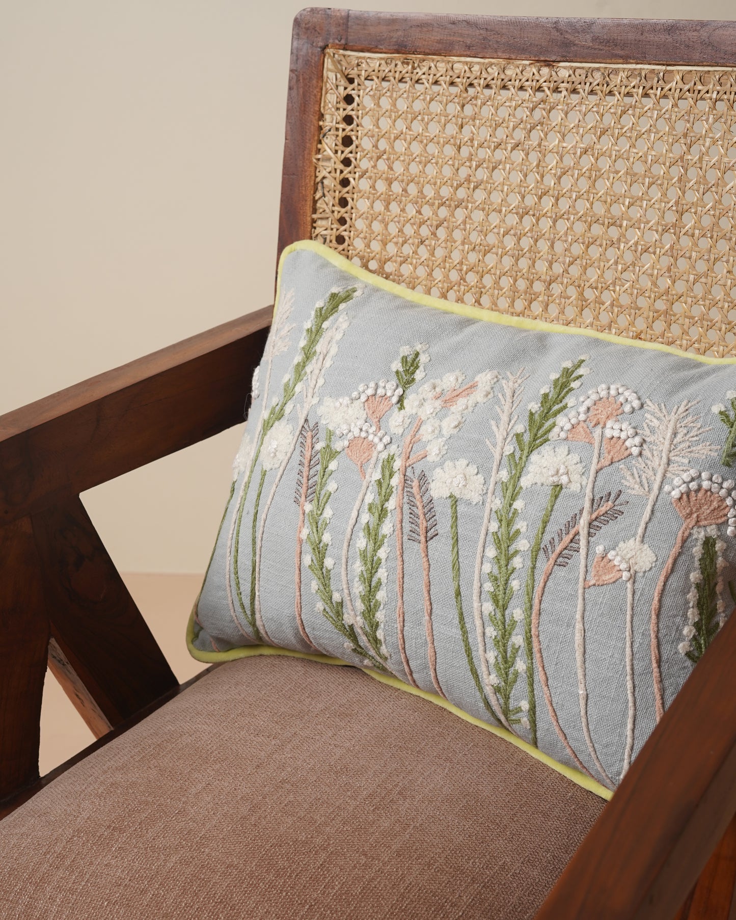 FloraLoom Embroidered Cotton Cushion Cover
