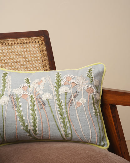 FloraLoom Embroidered Cotton Cushion Cover