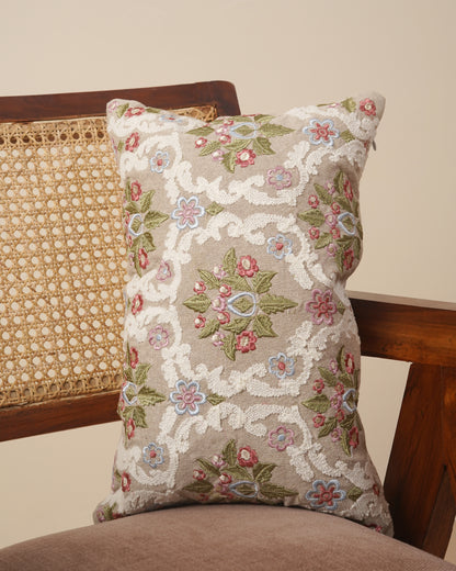 Beige Embroidered Cushion Cover