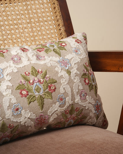 Beige Embroidered Cushion Cover