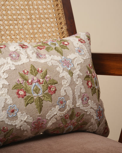 Beige Embroidered Cushion Cover